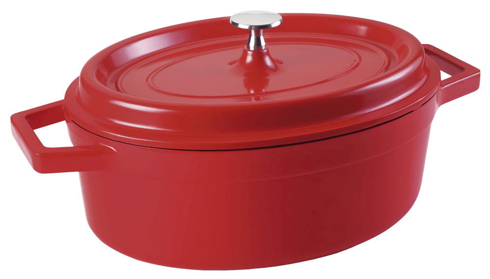 Cocotte oval roja con tapa aluminio fundido de Lacor