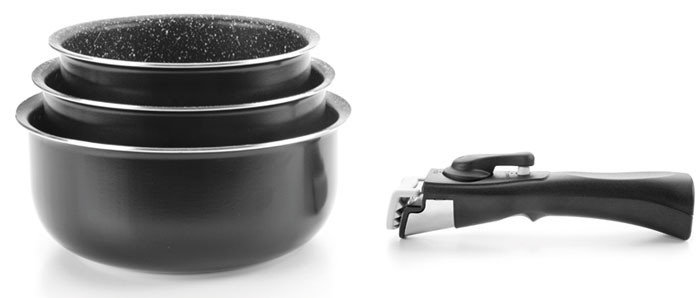 Set de 3 cazos + mango extraíble EQUIPA de Ibili