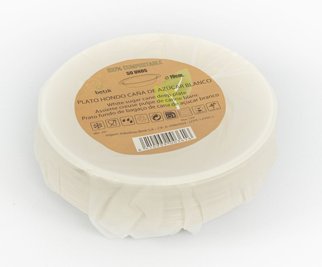 Pack plato hondo caña de azúcar blanco de Betik (800 pzas)