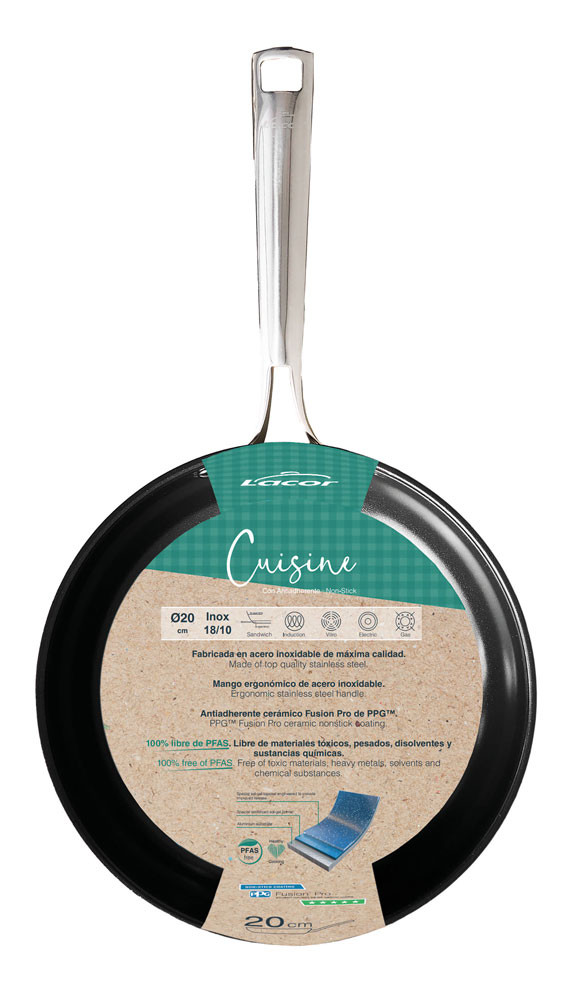 LACOR sartén CUISINE antiadherente acero inoxidable 18/10 fondo full induction