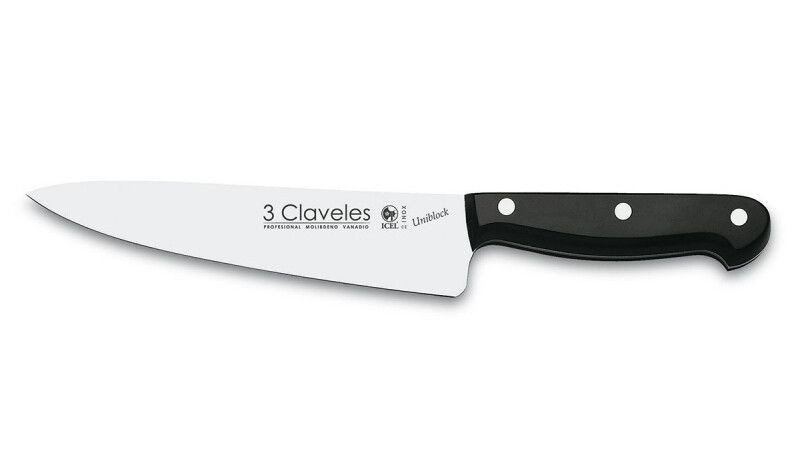 3 CLAVELES cuchillo cocinero UNIBLOCK acero inoxidable MoV remachado