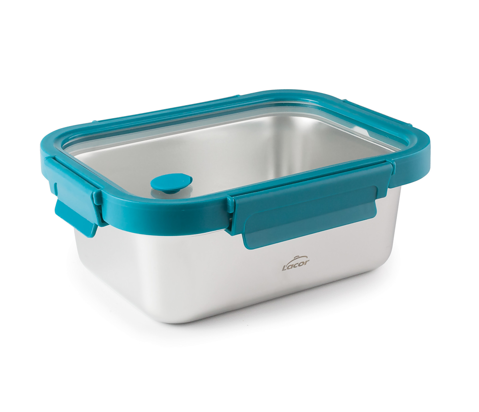 LACOR recipiente rectangular bajo ETERN acero 18/10 y tapa de cristal