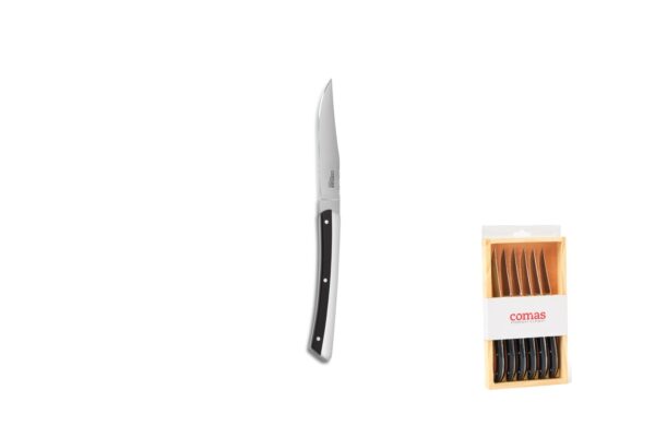 COMAS set 6 cuchillos chuleteros K2 negro estuche madera