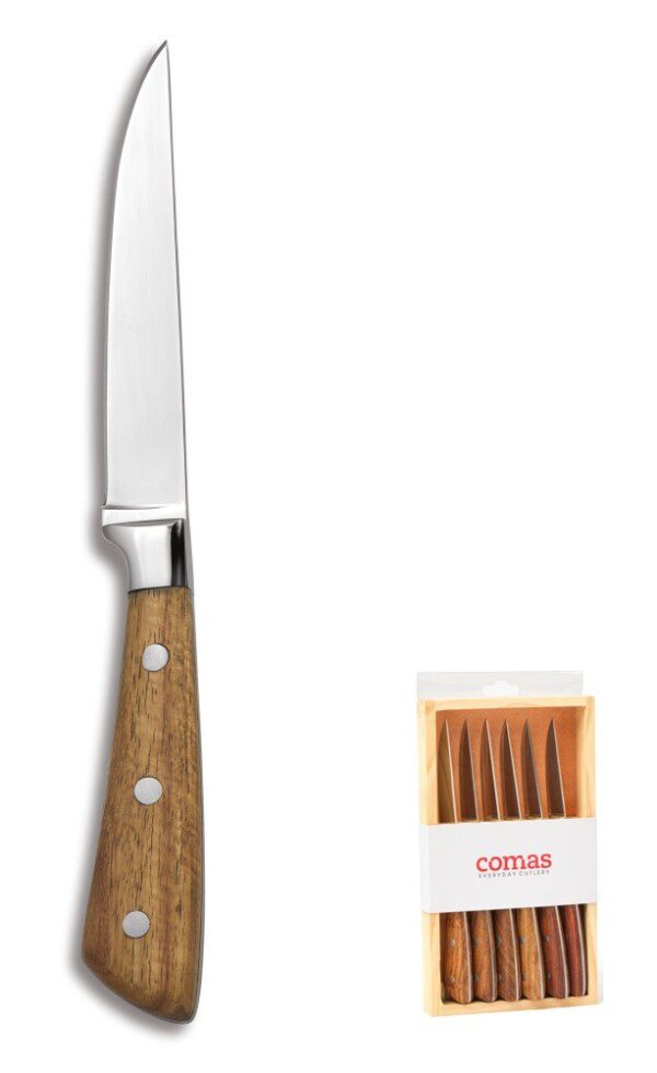 COMAS set 6 cuchillos chuleteros MONTBLANC estuche madera